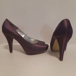 Purple Satin Peep Toe Heels